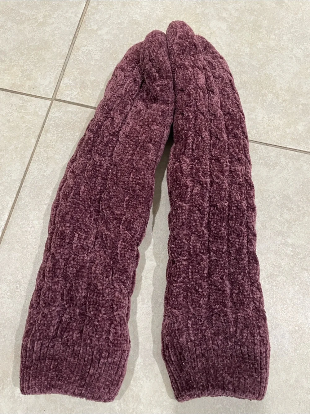 Muk Luks Deep Plum Chenille Gripper Boot Socks with Sherpa Lining